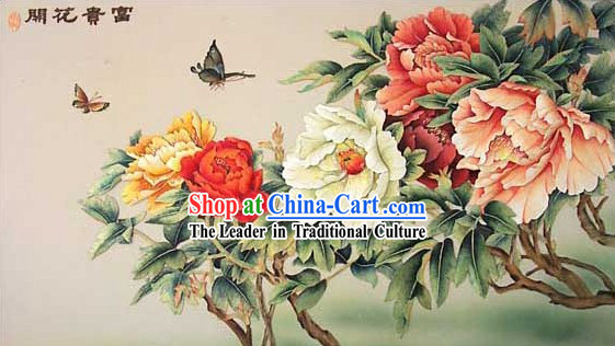 Chinese Classic Hand Carved Wood House Solid Decorative Painting-Riches and Honour Flower