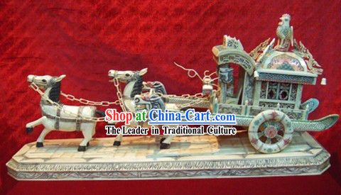 Chinese Classic Ox Bone Handicraft Sculpture Statue-Carriage