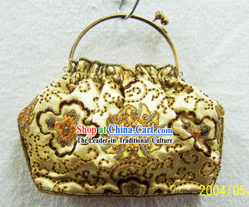Chinese Traditional Silk Embroidery Golden Bag