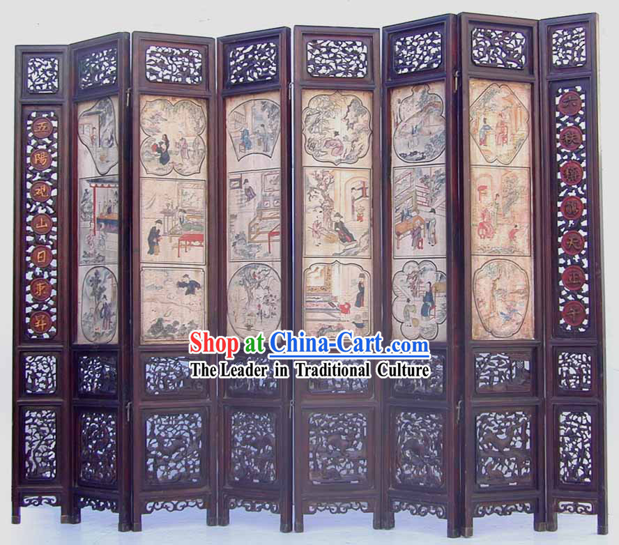 1750 Chinese Basso-relievo Lacquer Hand Carved Painted Folding Screen