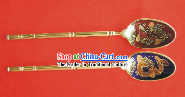 Chinese Cloisonne Coffee Spoon for Lovers_two pieces_