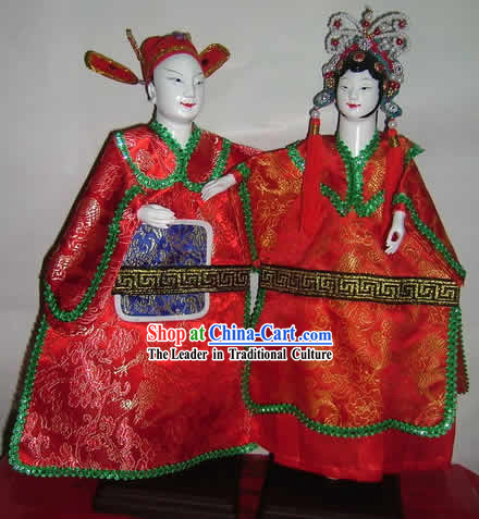 Chinese Classic Handmade Hand Puppet Couple-Bridegroom and Bride
