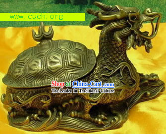 Elegant Chinese Brass Dragon Tortoise Statue