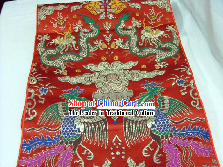 Traditional Dragon and Phoenix Table Runner _ Phoenix Scroll