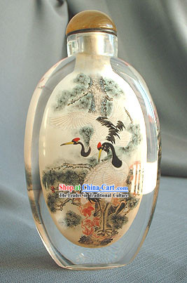 Snuff Bottles With Inside Painting Birds Series-Crane Couple