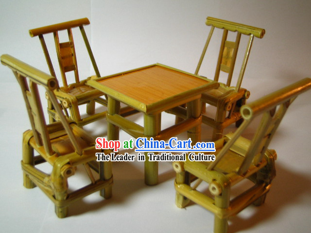 Chinese Classic Mini Furniture-Bamboo Desk and Chairs Set