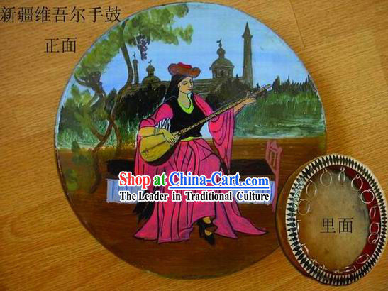 Sinkiang Folk Musical Instrument-Hand Painted Sheepskin Darobokka_Tambourine_
