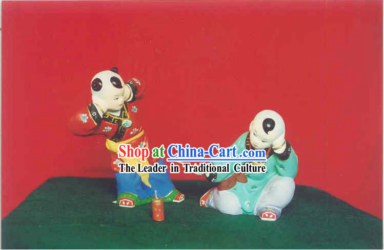 Hand Painted Sculpture Arts of Clay Figurine Zhang-Playing Fireworks to Celebrate New Year