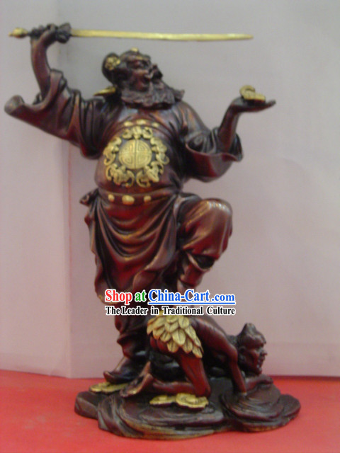 Chinese Classic Brass Statue-Zhong Kui Catching Ghosts