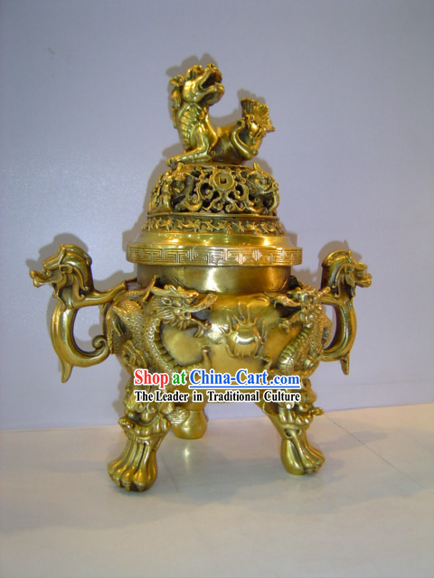 Chinese Classic Brass Statue-Ancient Palace Large Lion Censer