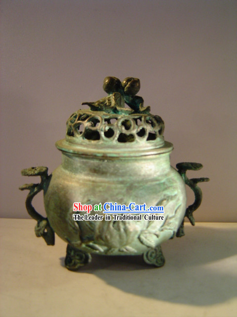 Chinese Classic Archaize Bronze Statue-Ancient Palace Longevity Peach Incense Burner