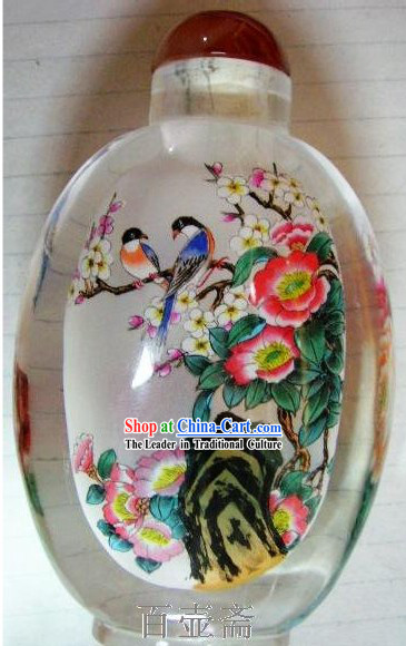 Chinese Classical Snuff Bottle With Inside Painting-Birds on Flowers