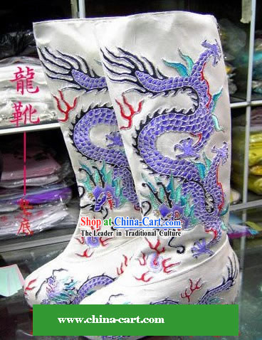 Chinese Ancient Hand Embroidery Dragon Boots for Men