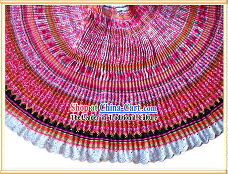 Chinese Stunning Hand Embroidered Rosy Pleat Skirt for Woman