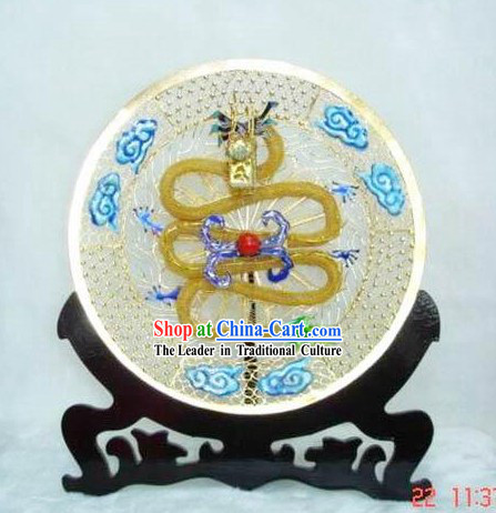 Chinese Palace Cloisonne Dragon Playing Ball Plate