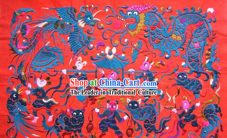 Chinese Miao Minority Silk Thread Hand Embroidery Art-Mouse Getting Married
