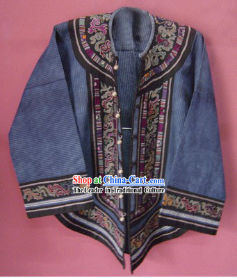 Stunning Miao Minority Silk Thread Hand Embroidery Blue Skirt