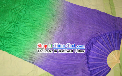 Supreme Bamboo Handle Chinese Traditional Silk Dance Fan _purple to green color transition_