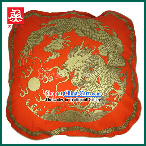 Chinese Traditional Handmade Large Dragon Cushion Cover _red_