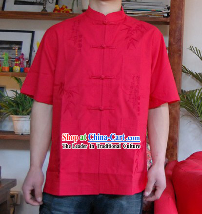 Chinese Mandarin Style Short Handed Flax Bamboo Shirt