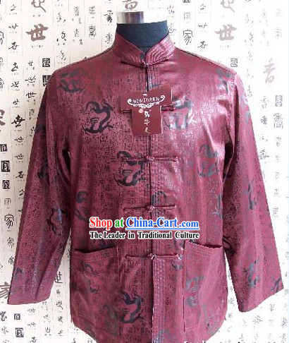 Chinese Classical Mandarin Style Hand Embroidered Purple Dragon Blouse