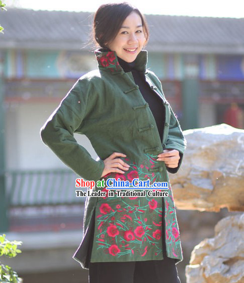Chinese Classical Handmade and Embroidered Folk Floral Cotton Jacket for Women