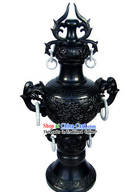 Chinese Traditional Longshan Black Pottery - Chrysanthemum Censer