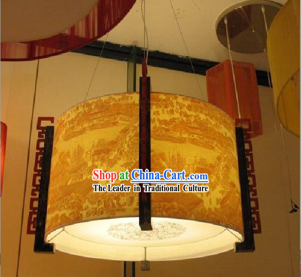28 Inches Diameter Large Chinese Hand Made Wood Ceiling Lantern - Qing Ming Shang He Tu
