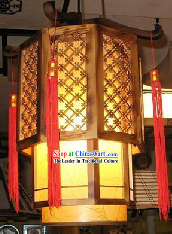 Chinese Classical Hand Made Parchment and Wood Hanging Lantern
