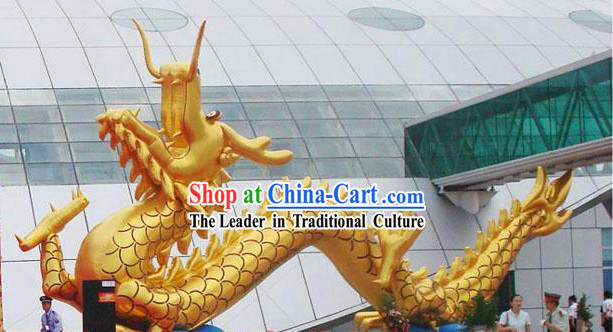 315 Inches Large Happy Celebration Inflatable Gold Raising Dragon