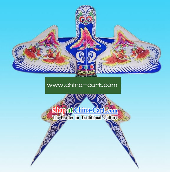 Chinese Classical Hand Painted and Made Swallow Kite - Goldfish Playing Water