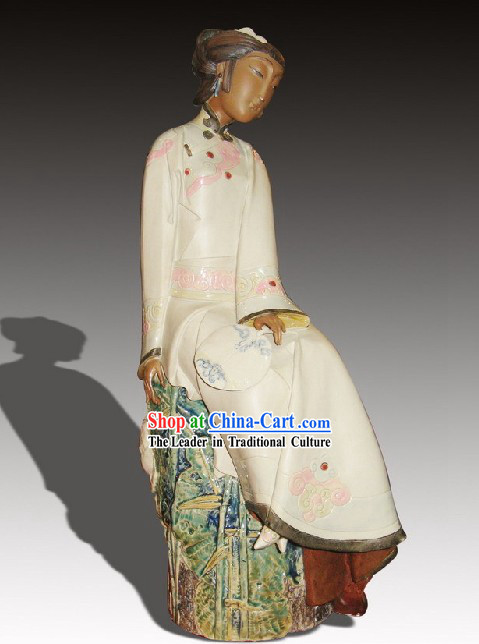 Chinese Classic Shiwan Ceramics Statue Arts Collection - Watching Flower in Sunset