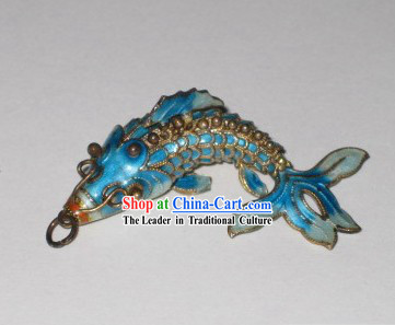 Chinese Traditional Cloisonne Silver Handicraft- Blue Goldfish