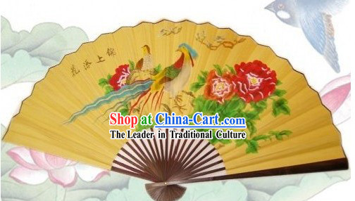 65 Inches Chinese Traditional Handmade Hanging Silk Decoration Fan - Peacock Pair