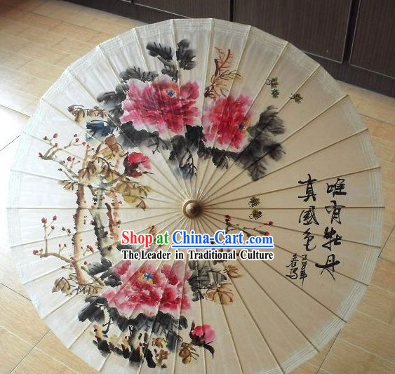 Chinese Hand Made and Painted Large Peony Painting Dance Umbrella