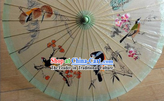 Chinese Ancient Palace Hand Painted Birds Painting Umbrella