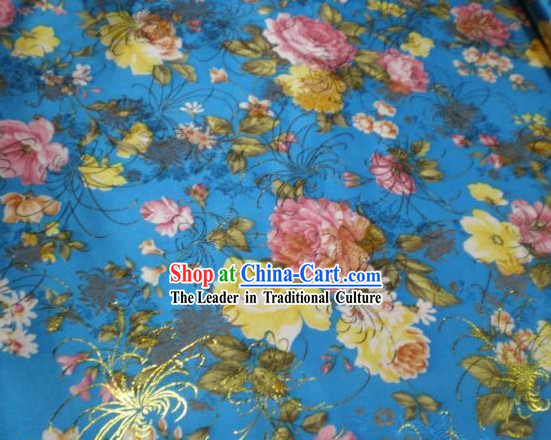 Blue Flower Brocade Fabric