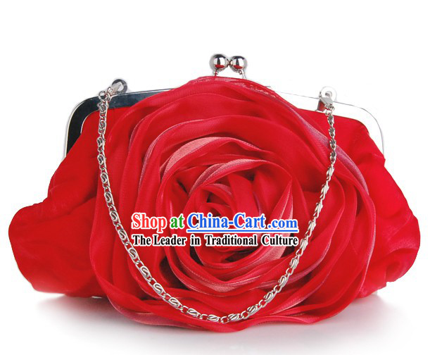 Red Rose Chinese Wedding Silk Brocade Handbags