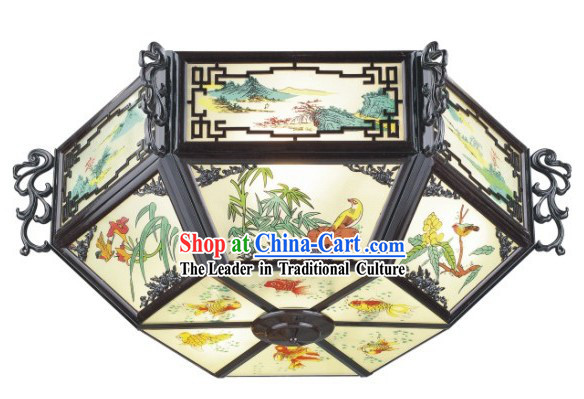 30 Inch Large Birds and Flower Chinese Palace Lantern _ Painted Ceiling Lantern