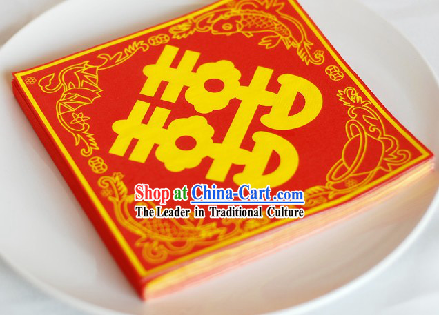 Traditional Chinese Style Three-ply Double Happiness Wedding Napkin