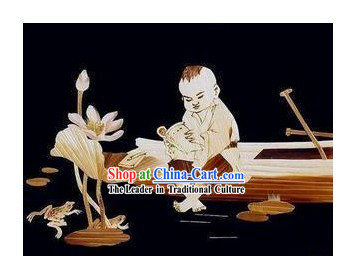 Traditional Chinese Wheat Paintings - Reading Boy