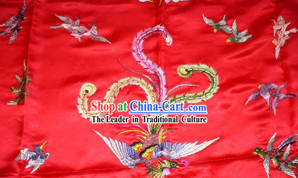 Chinese Traditional Silk Wedding Bedcover - Hundreds of Birds Worshiping Phoenix