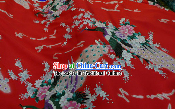 Chinese Traditional Peacock Pure Silk Fabric
