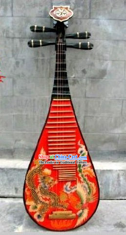 Traditional Handmade and Painted Dragon and Phoenix Wooden Lute
