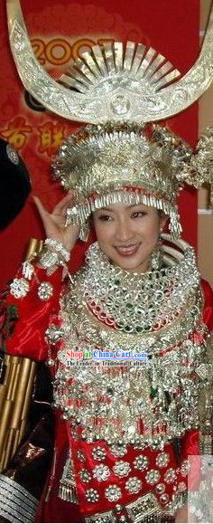 Chinese Traditional Minority Wedding Dress Complete Set for Bride