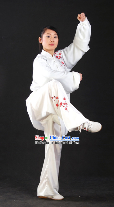 Plum Blossom Embroidery Martial Arts White Tai Chi Chuan Uniform