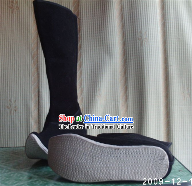 Chinese Hand Made Plain Black Opera _Jingju_ Boots for Man