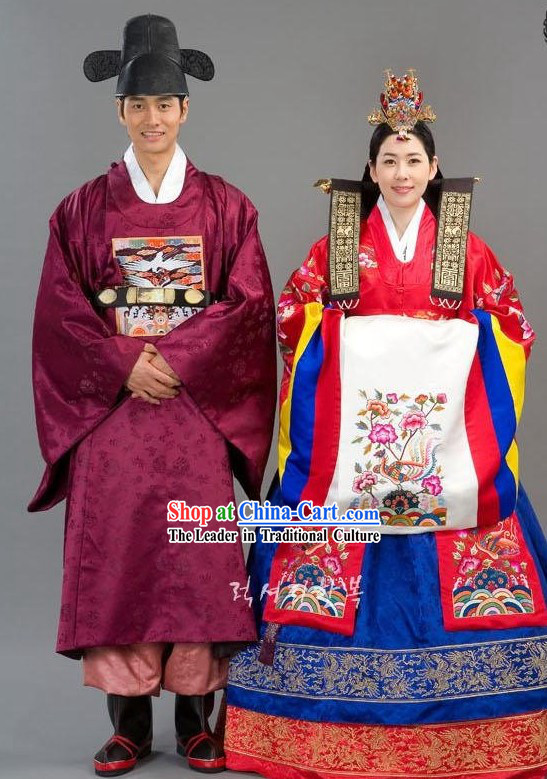 Traditional Korean Wedding Clothing Complete Set for Bride and Bridegroom