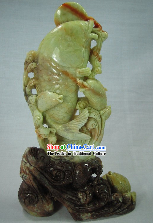 Supreme Chinese Classical Qingtian Jade Fish Works