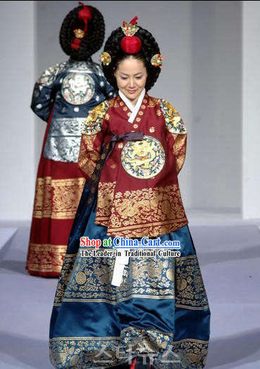 Ancient Korean Palace Empress Costumes and Wig Set
